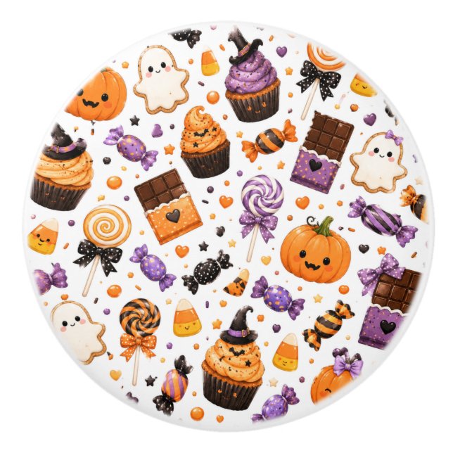 Cute Halloween Candy Pattern Kawaii Pumpkins Ceramic Knob (Front)