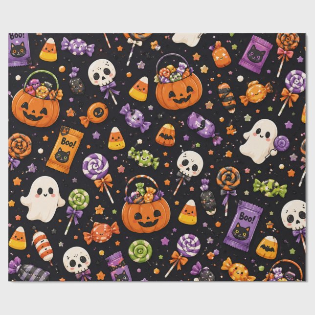 Cute Halloween Candy Seamless Pattern Wrapping Paper (Flat)