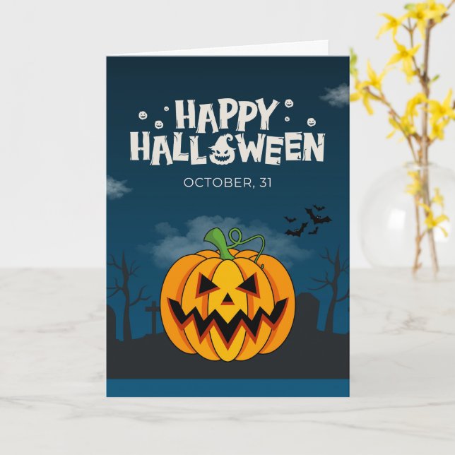 Cute Halloween Cards Ghosts, Pumpkins (Yellow Flower)