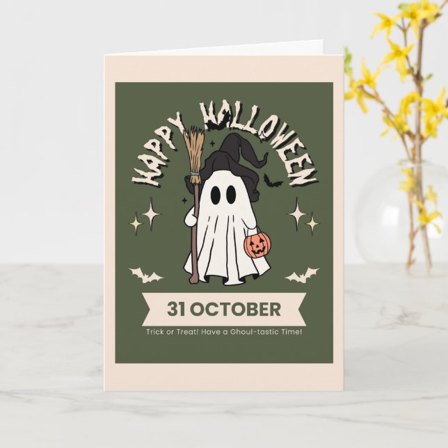 Cute Halloween Cards Ghosts, Pumpkins (Yellow Flower)