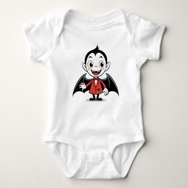 Cute Halloween Cartoon Vampire Character in Red  Baby Bodysuit (Front)