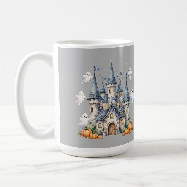 Cute Halloween Castle Ghost Pumpkin Mug (Left)