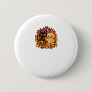 Cute Halloween Cat and Mummy Embroidery Patch Stic 6 Cm Round Badge