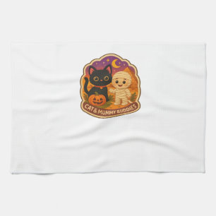Cute Halloween Cat and Mummy Embroidery Patch Stic Tea Towel