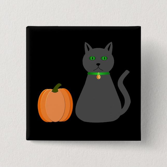 Cute Halloween Cat and Pumpkin 15 Cm Square Badge (Front)