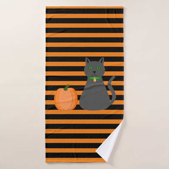 Cute Halloween Cat and Pumpkin Bath Towel (Bath Towel)