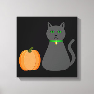 Cute Halloween Cat and Pumpkin Canvas Print