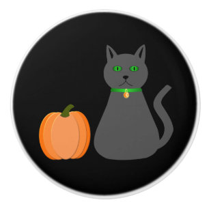 Cute Halloween Cat and Pumpkin Ceramic Knob