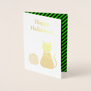 Cute Halloween Cat and Pumpkin Custom Foil Card