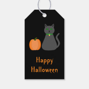 Cute Halloween Cat and Pumpkin Custom Gift Tags