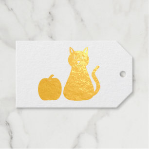 Cute Halloween Cat and Pumpkin Custom Gift Tags