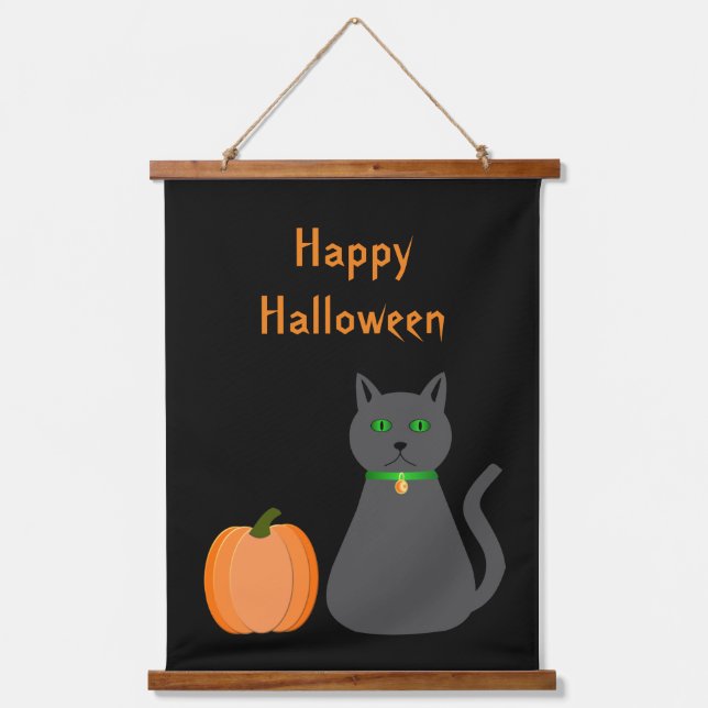 Cute Halloween Cat and Pumpkin Custom Hanging Tapestry (Front)