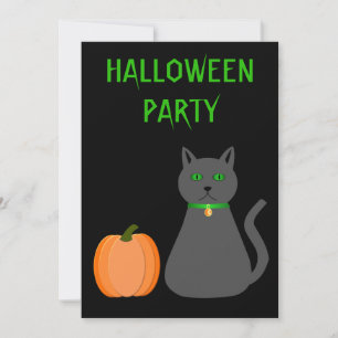 Cute Halloween Cat and Pumpkin Custom Invitation
