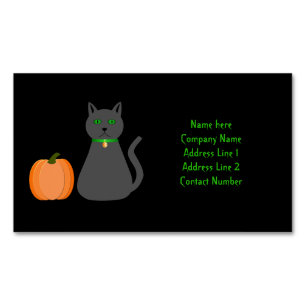 Cute Halloween Cat and Pumpkin Custom Magnetic Business Card