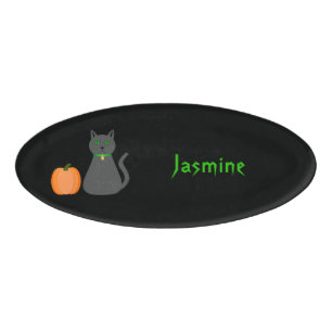 Cute Halloween Cat and Pumpkin Custom Name Tag