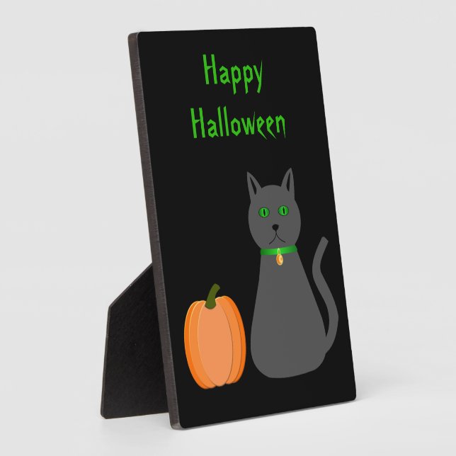 Cute Halloween Cat and Pumpkin Custom Plaque (Side)