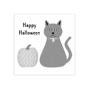 Cute Halloween Cat and Pumpkin Custom Rubber Stamp