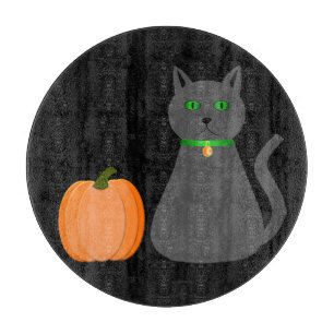 Cute Halloween Cat and Pumpkin Cutting Board