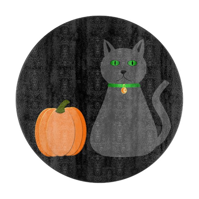 Cute Halloween Cat and Pumpkin Cutting Board (Front)