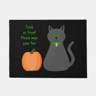 Cute Halloween Cat and Pumpkin Funny Custom Doormat