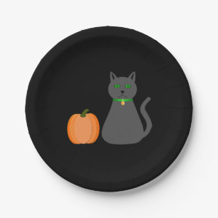 Cute Halloween Cat and Pumpkin Paper Plate