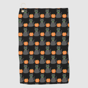 Cute Halloween Cat and Pumpkin Patterned Golf Towel