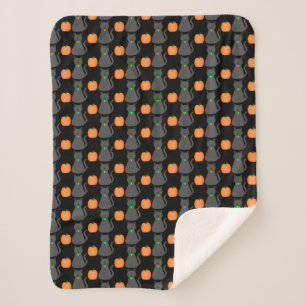 Cute Halloween Cat and Pumpkin Patterned Sherpa Blanket