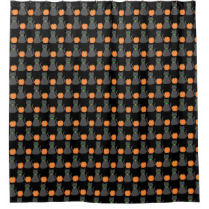 Cute Halloween Cat and Pumpkin Patterned Shower Curtain