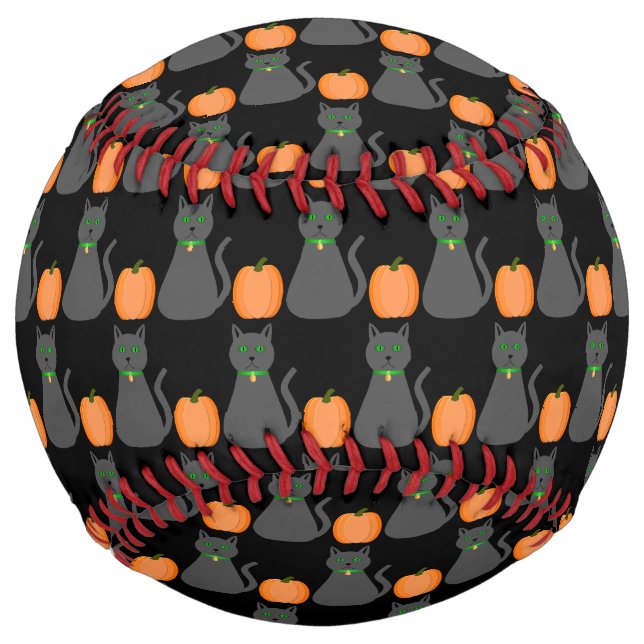 Cute Halloween Cat and Pumpkin Patterned Softball (Front)