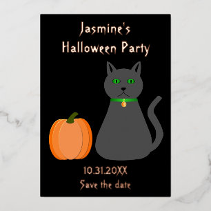 Cute Halloween Cat and Pumpkin Save the Date