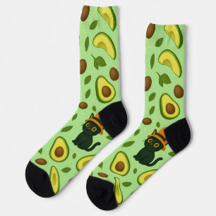 Cute Halloween Cat & Avocado Pattern Socks
