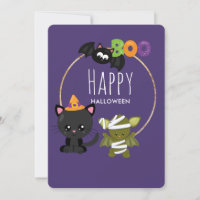 Cute Halloween Cat, Bat & Mummy Boo
