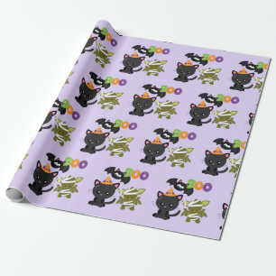 Cute Halloween Cat, Bat & Mummy Boo Wrapping Paper