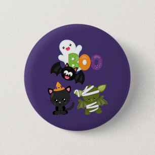 Cute Halloween Cat, Bat, Mummy & Ghost 6 Cm Round Badge