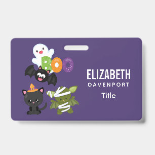 Cute Halloween Cat, Bat, Mummy & Ghost ID Badge