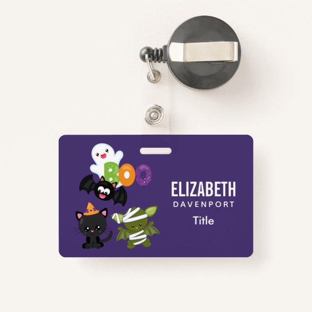 Cute Halloween Cat, Bat, Mummy & Ghost ID Badge (Back with Retractable)