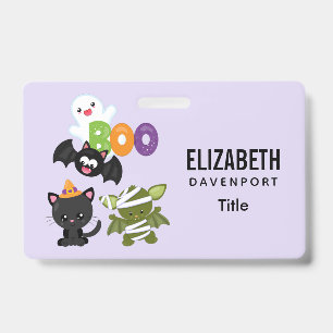 Cute Halloween Cat, Bat, Mummy & Ghost ID Badge