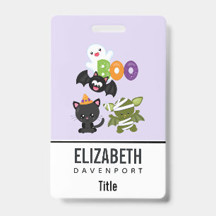 Cute Halloween Cat, Bat, Mummy & Ghost ID Badge