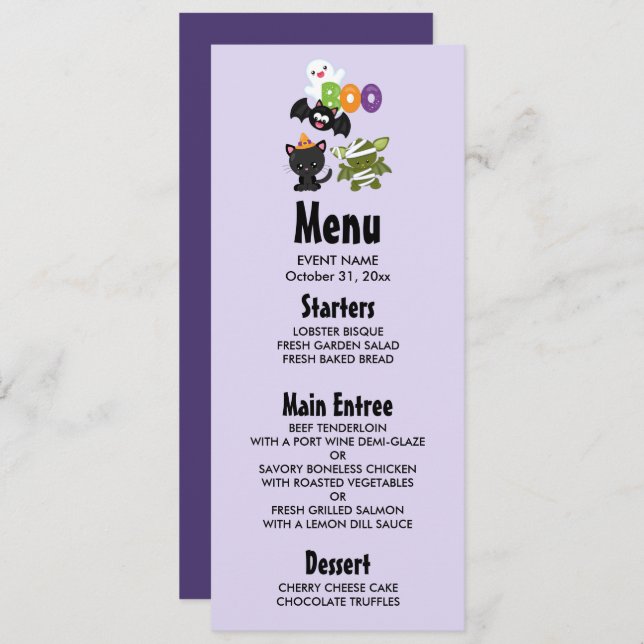 Cute Halloween Cat, Bat, Mummy & Ghost Invitation (Front/Back)