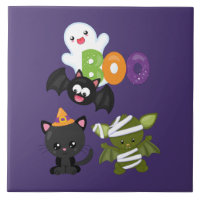 Cute Halloween Cat, Bat, Mummy & Ghost