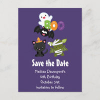 Cute Halloween Cat, Bat, Mummy Save the Date
