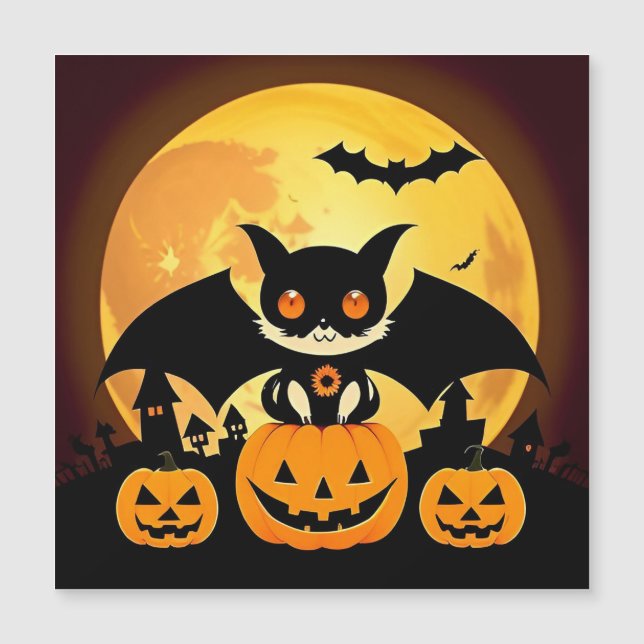 Cute Halloween Cat Character with Pumpkins (Front)