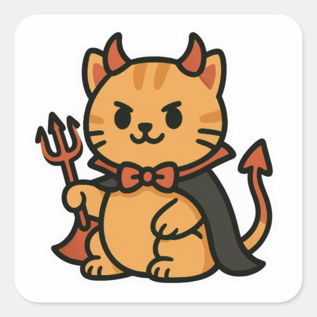 Cute Halloween Cat Devil Square Sticker (Front)