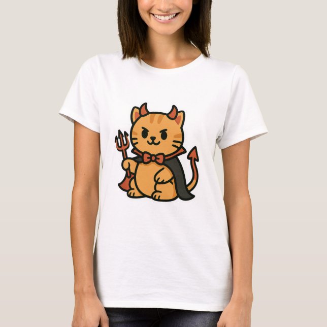 Cute Halloween Cat Devil T-Shirt (Front)