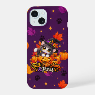 Cute Halloween Cat Fall Pumpkins and Purrs Phone C iPhone 15 Case