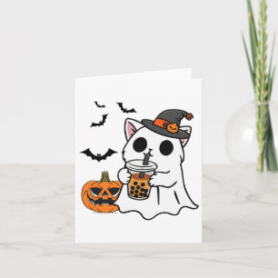 Cute Halloween Cat In Ghost Costume Drinking Bo Te Card