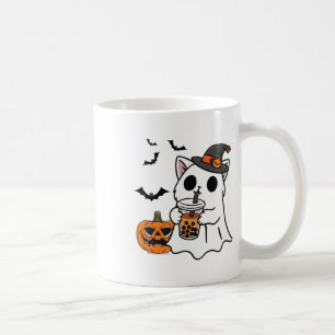 Cute Halloween Cat In Ghost Costume Drinking Boba  Coffee Mug