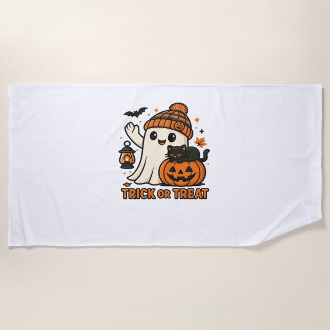 Cute Halloween Cat in Pumpkin Costume Classic T-Sh Beach Towel (Front)