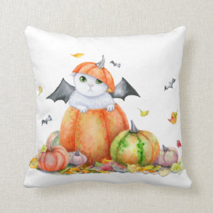 Cute Halloween Cat in Pumpkin Cushion