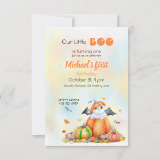 Cute Halloween Cat in Pumpkin Invitation